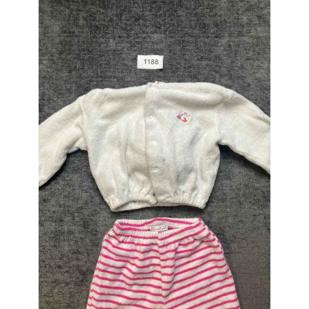 Kissy‎ Kissy 2-Piece Fleece Outfit Set Baby 12-18 White Pink Striped Snap Front